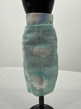 Vtg 90s Fashion Doll Aqua Green Linen Pencil Skirt Leaf Botanical Cottagecore
